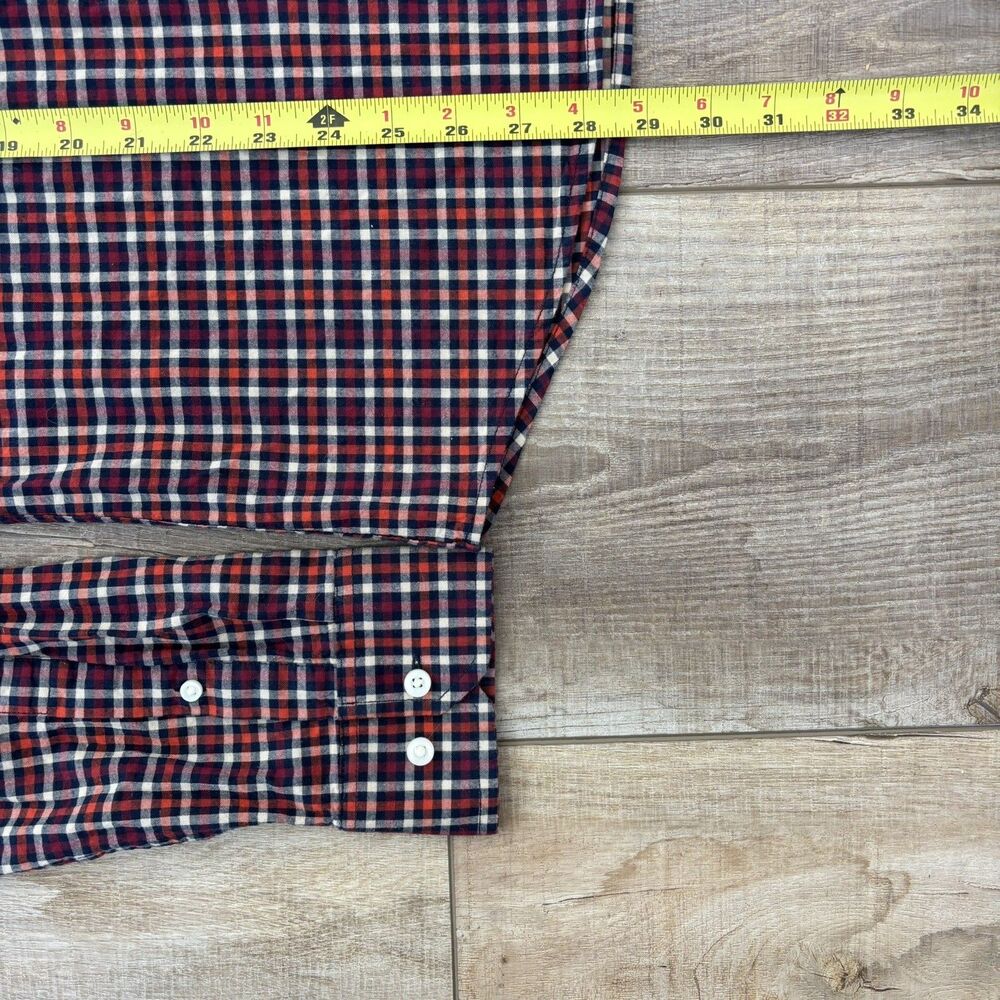Goodfellow Plaid Poplin Button Up Shirt Mens Large Slim Red Blue Business Casual - Picture 11 of 11